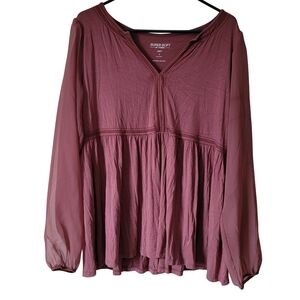 Torrid Babydoll Fabric Mix Super Soft Balloon Chiffon Sleeve Top Size 1X NWT